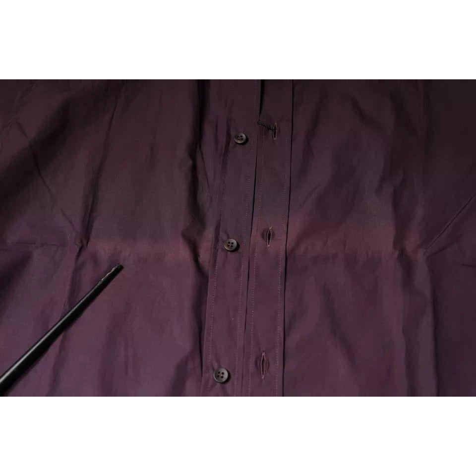 Dolce & Gabbana Dark Violet Cotton Dress GOLD Men Formal Shirt TSH84089-38