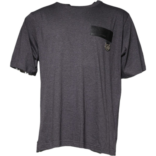 Dolce & Gabbana Gray Logo Patch Cotton Crew Neck T-shirt TSH86910-54