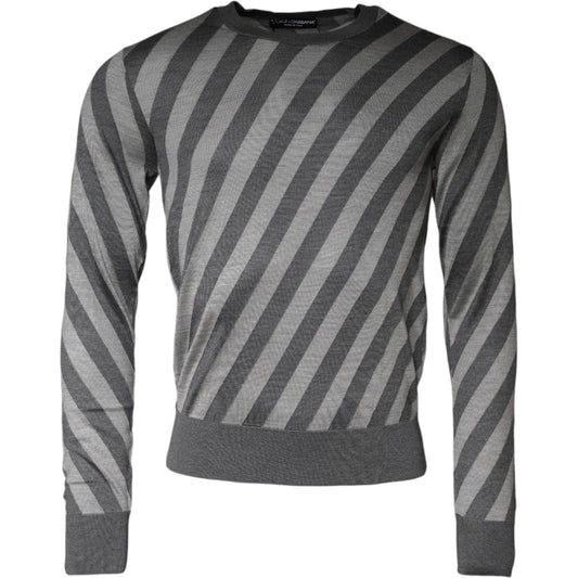 Dolce & Gabbana Gray Stripes Long Sleeve Round Neck Pullover Sweater TSH86991-46
