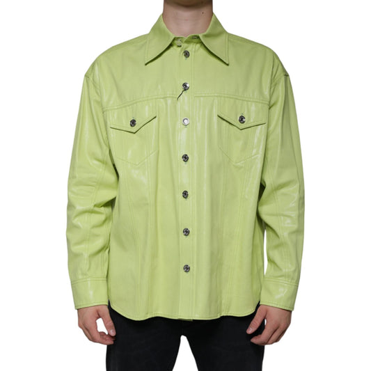 Dolce & Gabbana Green Cotton Collared Men Button Down Shirt TSH86583-40
