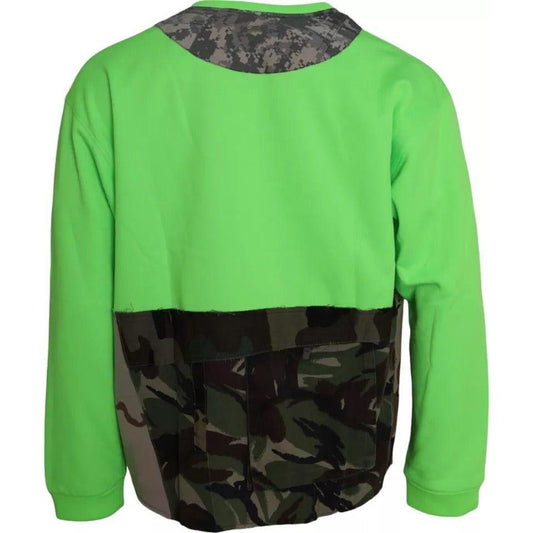Dolce & Gabbana Green Patchwork Heart Crew Neck Pullover Sweater TSH86534-44