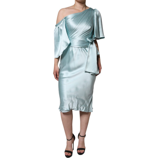 Dolce & Gabbana Mint Green Silk Fit Cut One Shoulder Dress DR28279-40