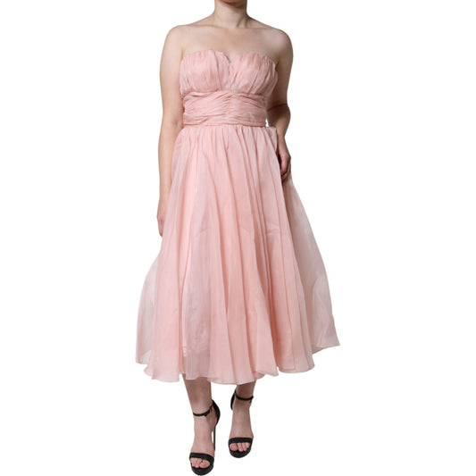 Dolce & Gabbana Pink Silk Strapless Maxi A-line Gown Dress DR281220-42