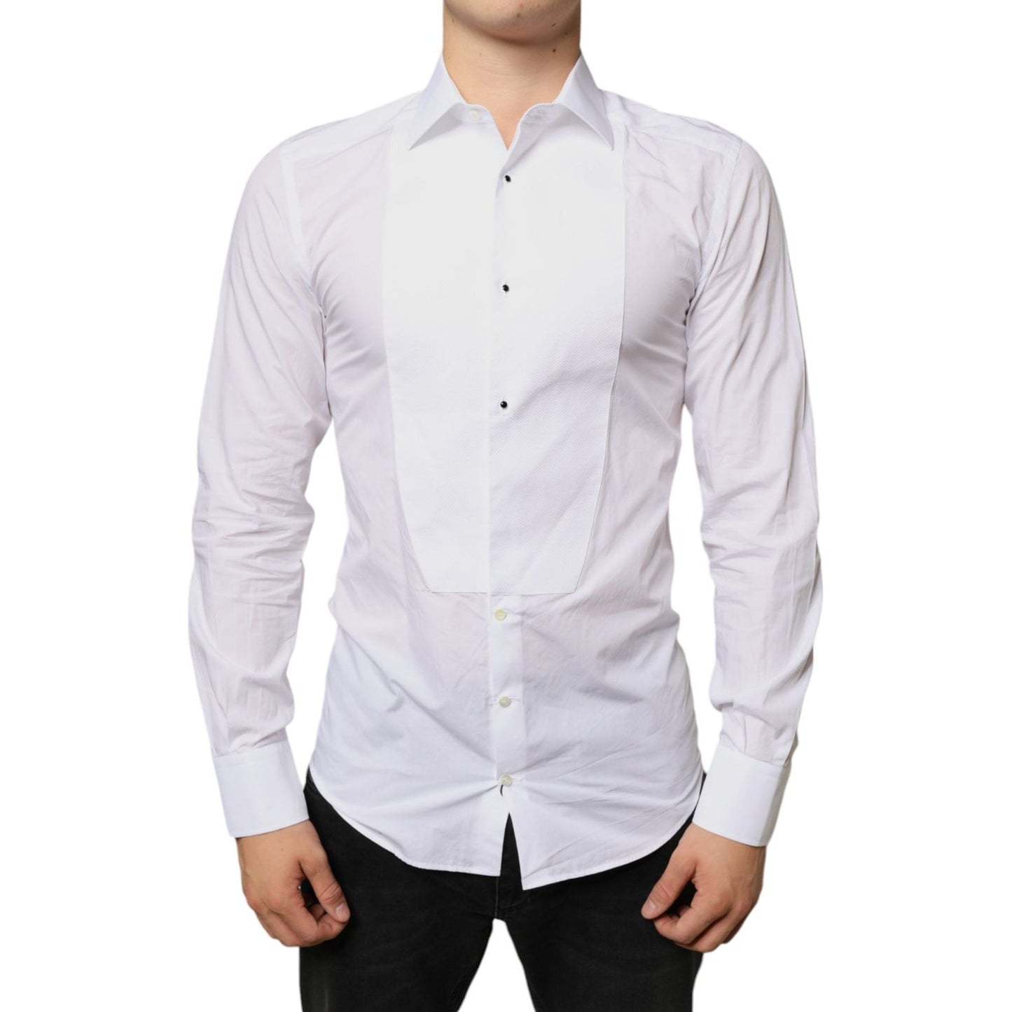 Dolce & Gabbana White Bib Cotton Poplin Formal Dress Shirt TSH6289-39
