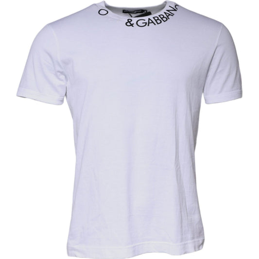 Dolce & Gabbana White Cotton Logo Crew Neck Short Sleeves T-shirt TSH87438-50