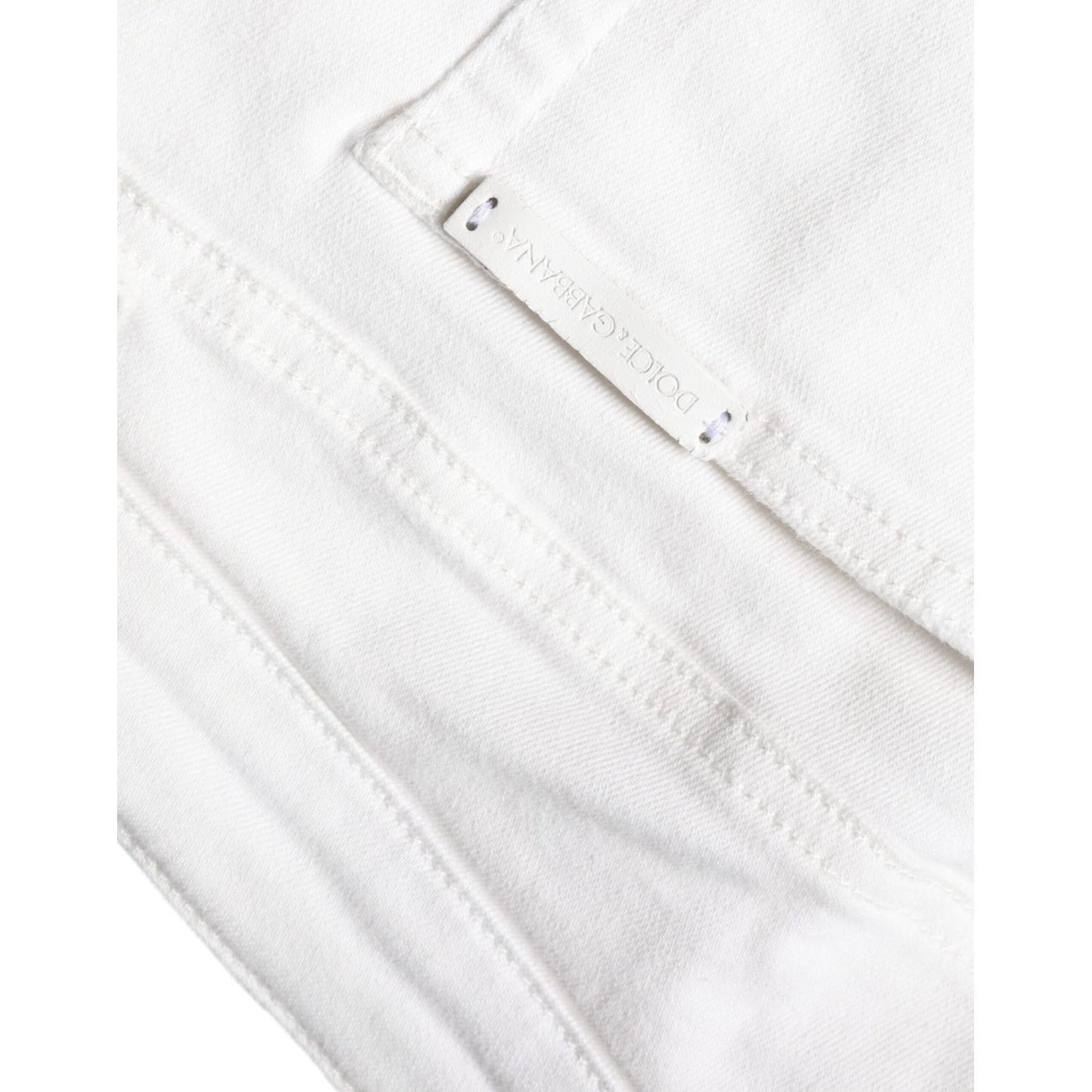 Dolce & Gabbana White Cotton Stretch Tattered Skinny Jeans PAN75523-48