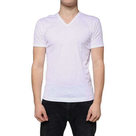 Dolce & Gabbana White Cotton V-neck Short Sleeves T-shirt TSH86872-44