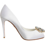 Dolce & Gabbana White Crystals Peep Toe Satin Pumps Shoes LA11867-37.5