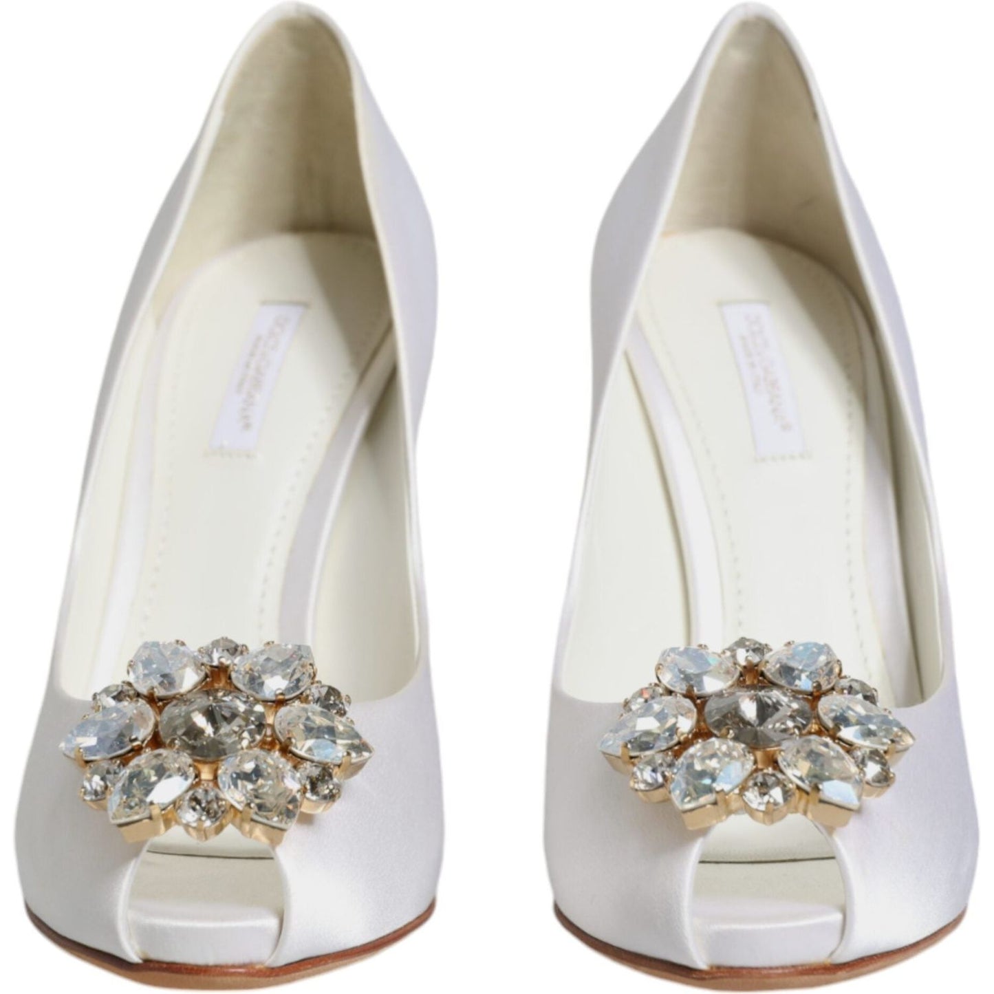 Dolce & Gabbana White Crystals Peep Toe Satin Pumps Shoes LA11867-37.5