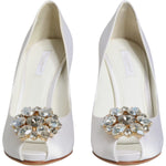 Dolce & Gabbana White Crystals Peep Toe Satin Pumps Shoes LA11867-37.5