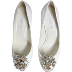 Dolce & Gabbana White Crystals Peep Toe Satin Pumps Shoes LA11867-37.5