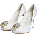 Dolce & Gabbana White Crystals Peep Toe Satin Pumps Shoes LA11867-37.5