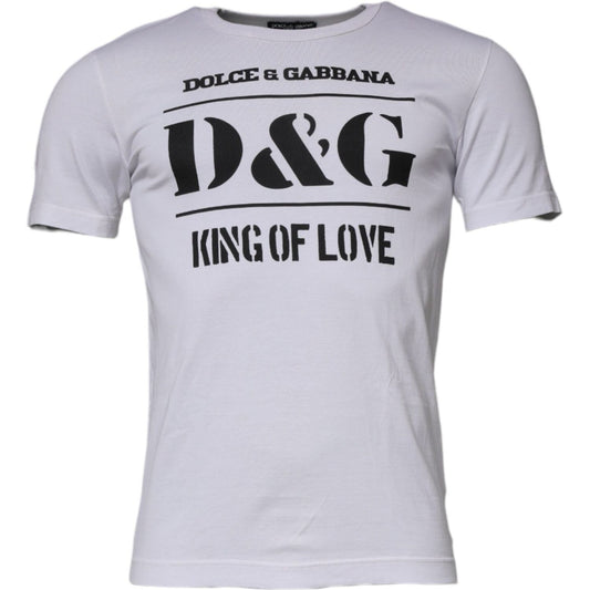 Dolce & Gabbana White D&G King Of Love Cotton Crew Neck T-shirt TSH87371-44