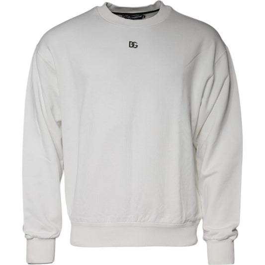 Dolce & Gabbana White Logo Cotton Crew Neck Pullover Sweater TSH86982-46