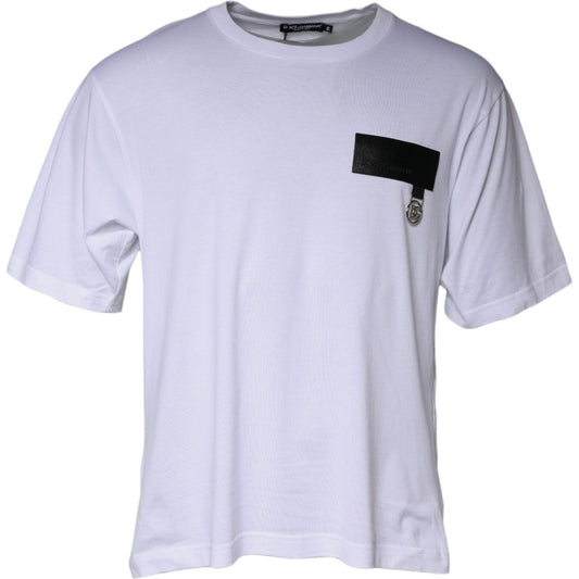 Dolce & Gabbana White Logo Patch Cotton Crew Neck T-shirt TSH84882-50