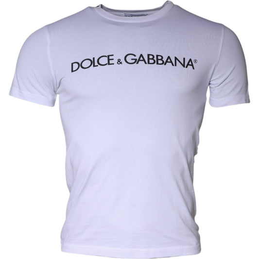 Dolce & Gabbana White Logo Print Cotton Crew Neck T-shirt TSH84899-44