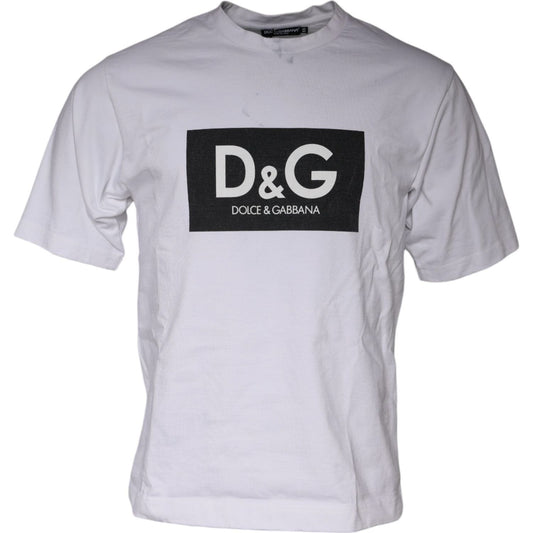 Dolce & Gabbana White Logo Print Cotton Crew Neck T-shirt TSH86874-44