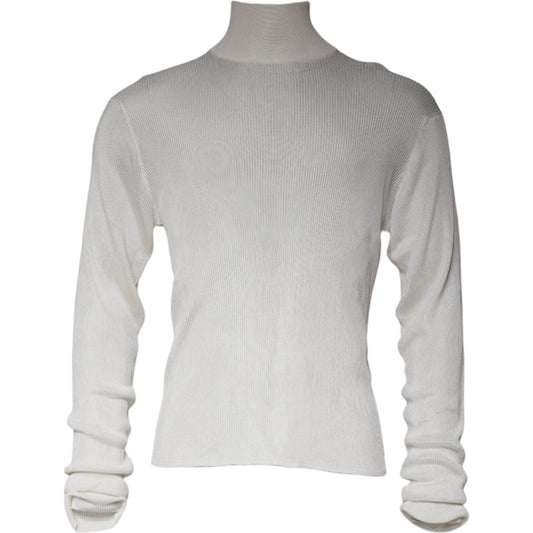 Dolce & Gabbana White Long Sleeve Turtleneck Men Pullover Sweater TSH87080-54