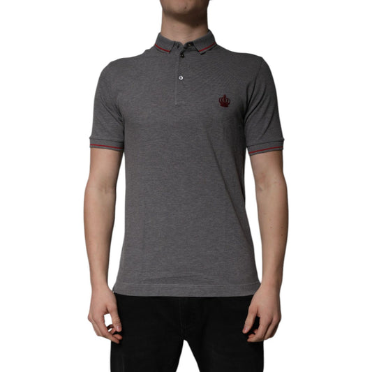 Dolce & Gabbana Gray Cotton Crown Collared Polo T-shirt