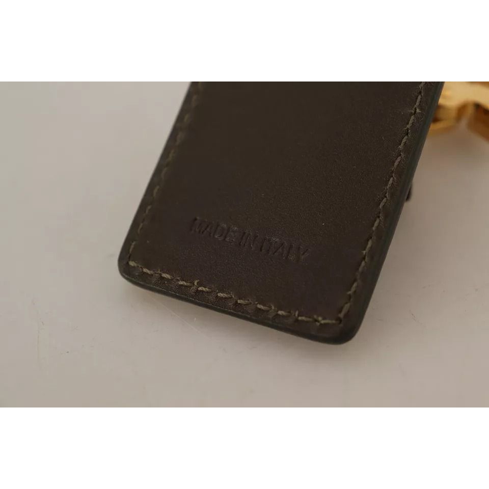 Dolce & Gabbana Green Leather D&G Logo Metal Ring Hook Keyring Keychain