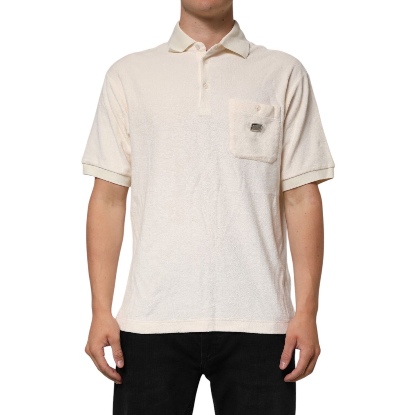 Dolce & Gabbana Ivory Cotton Terry Logo Pocket Polo T-shirt