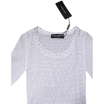 Dolce & Gabbana White Viscose Short Sleeve Crochet Top