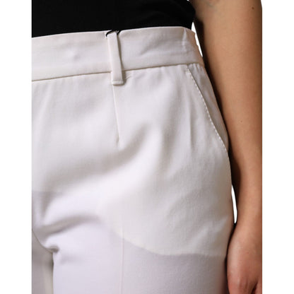 Dolce & Gabbana White Wool Mid Waist Tapered Pants