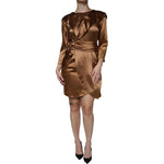 Emporio Armani Brown Satin Long Sleeves Wrap Sheath Mini Dress Emporio Armani Sienna