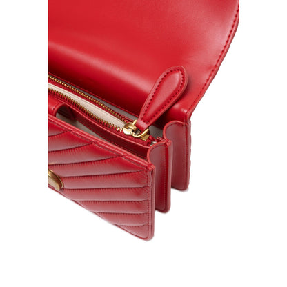 PINKO Red Leather Love One Mini Shoulder Bag