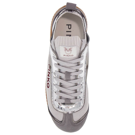Pinko sneaker in silver knit with suede details reby 03 Sneakers Pinko Gray