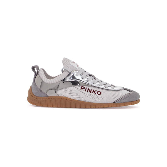 Pinko sneaker in silver knit with suede details reby 03 Sneakers Pinko Gray