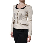 Valentino Beige Cotton Long Sleeves Round Neck Blazer Jacket Valentino Gray