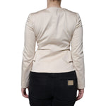 Valentino Beige Cotton Long Sleeves Round Neck Blazer Jacket Valentino Gray