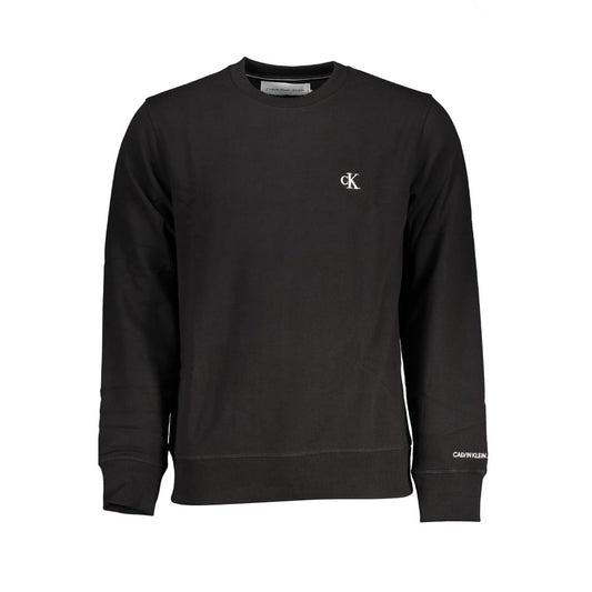 Calvin Klein black cotton men’s sweater with long sleeves and crew neck, featuring signature logo on chest for a sleek, stylish look.