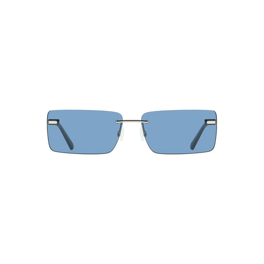 Calvin Klein blue metal women's sunglasses with rectangular frame and sleek design.