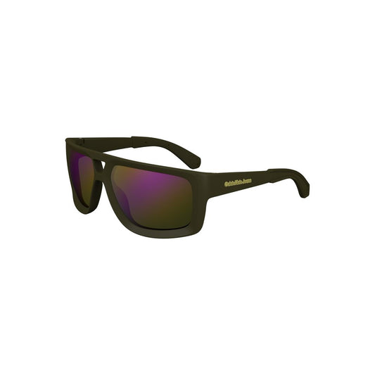 Calvin Klein green plastic men's sunglasses with bold square green lenses on a durable injected plastic frame.