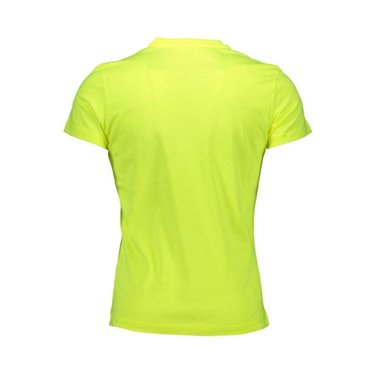 Back view of vibrant yellow Diesel cotton men's T-shirt with short sleeves and crew neck.