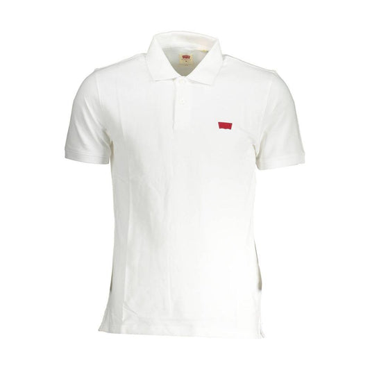 Levi's white cotton men's polo shirt with red logo, featuring a sleek silhouette and 2-button placket for a timeless style.