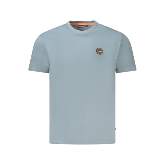 Napapijri gray cotton men's t-shirt with logo, crew neck, short sleeves, and organic fabric for casual style and comfort.