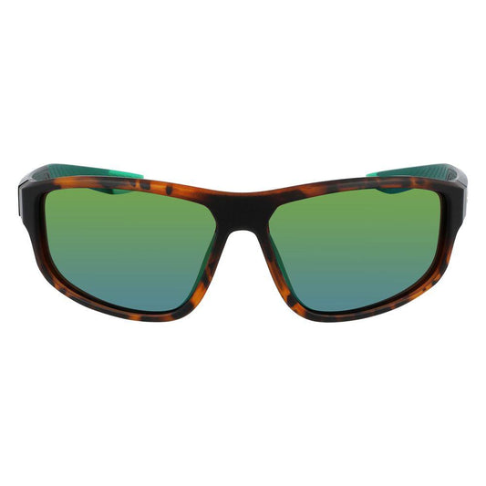 Nike Brown Injected Sunglasses with tortoise frame and green lenses, featuring UV filter 3 protection and injected material.