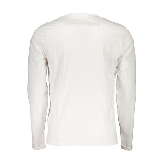 Back view of North Sails white cotton men's long sleeve T-shirt showcasing premium fabric and logo design.