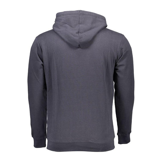 Back view of Sergio Tacchini blue cotton men's hooded sweater showcasing long sleeves and comfortable fit.