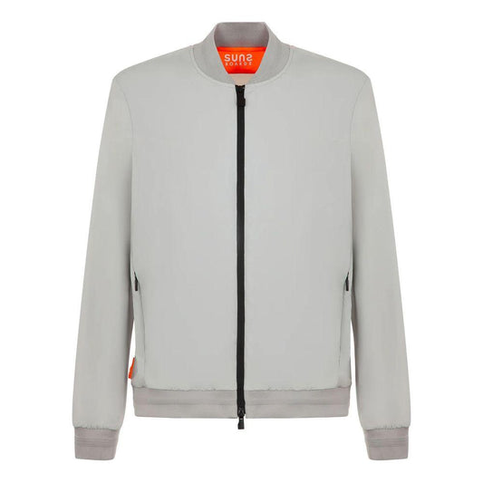 Suns Gray Nylon Men's Jacket with 4-pocket design, elasticated cuffs and waist, featuring technical stretch fabric for comfort and style.