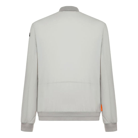 Back view of Suns Gray Nylon Men's Jacket with elasticated cuffs and waist, showcasing versatile ice-gray color and durable design.