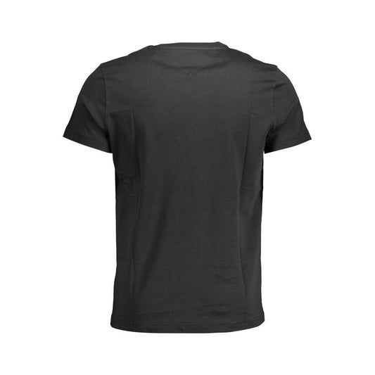 Back view of Tommy Hilfiger black organic cotton men's T-shirt with short sleeves and crew neck.